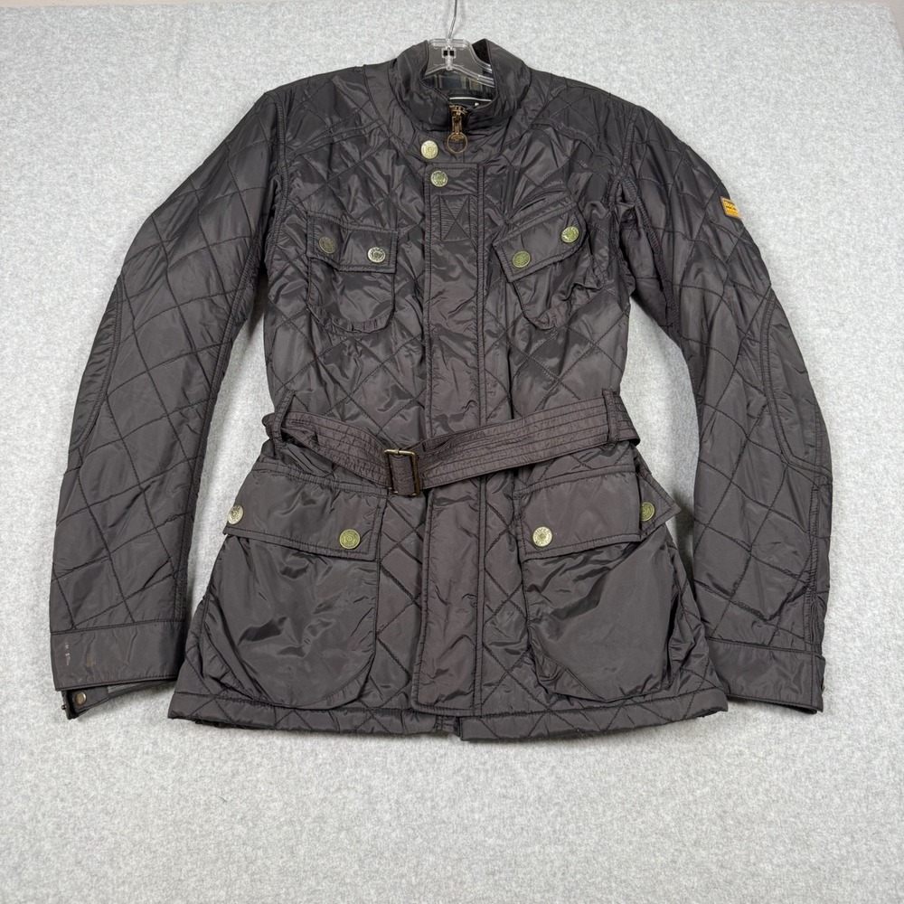 Superdry Motorbike Women Quilted Belted Field Jacket Black Plaid Lined Bikercore